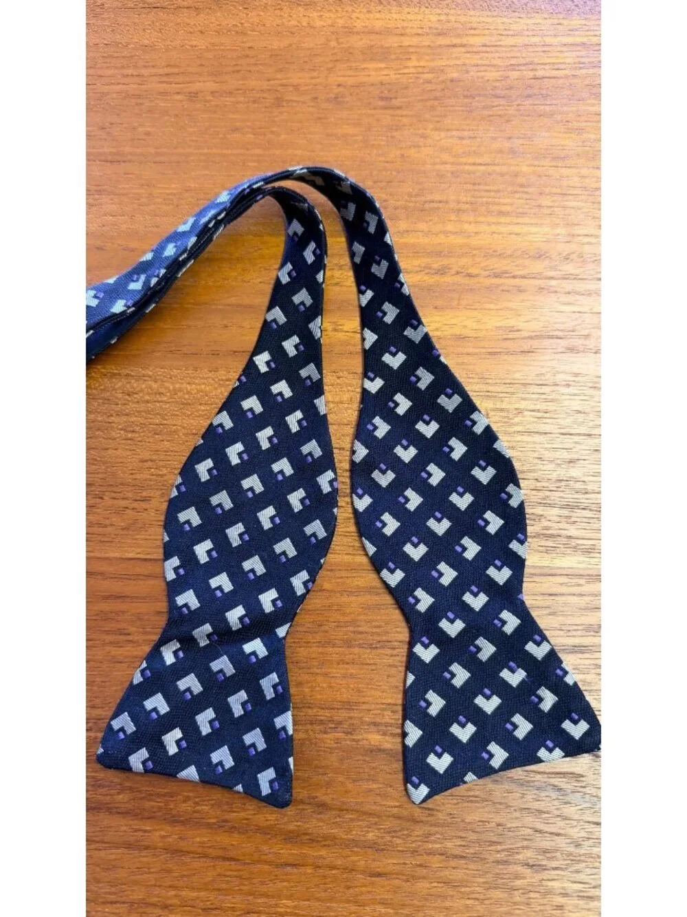 Polo Ralph Lauren Mens Silk Adjustable Bow Tie Geometric Pattern Black & Purple